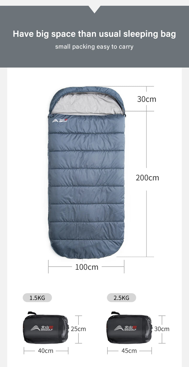 BSWolf Großer Camping-Winterschlafsack, leicht, locker, breiter Schlafsack, lange Größe für Erwachsene, Erholung im Freien, Wandern, Reisen, Tourismus