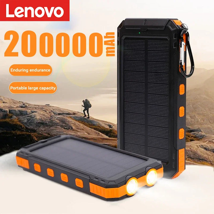 Lenovo Neue 200000 mAh Solar-Powerbank, hohe Kapazität, dünnes Ladegerät, wasserdichte Powerbank, externe Batterieladung mit LED-Licht