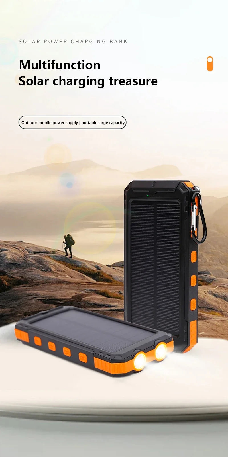 Lenovo Neue 200000 mAh Solar-Powerbank, hohe Kapazität, dünnes Ladegerät, wasserdichte Powerbank, externe Batterieladung mit LED-Licht