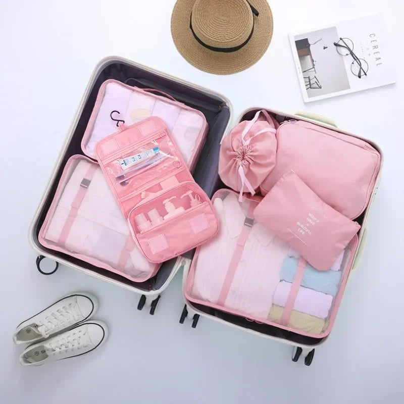 7 Piece Set Travel Bag Organizer Clothes Luggage Travel Organizer Blanket Shoes Organizer Bag Suitcase Pouch Packing Cubes