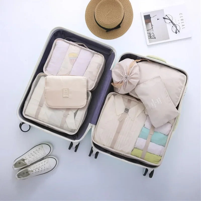 7 Piece Set Travel Bag Organizer Clothes Luggage Travel Organizer Blanket Shoes Organizer Bag Suitcase Pouch Packing Cubes