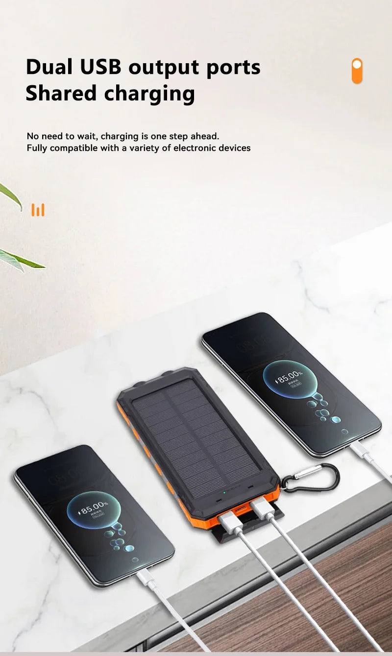 Lenovo Neue 200000 mAh Solar-Powerbank, hohe Kapazität, dünnes Ladegerät, wasserdichte Powerbank, externe Batterieladung mit LED-Licht