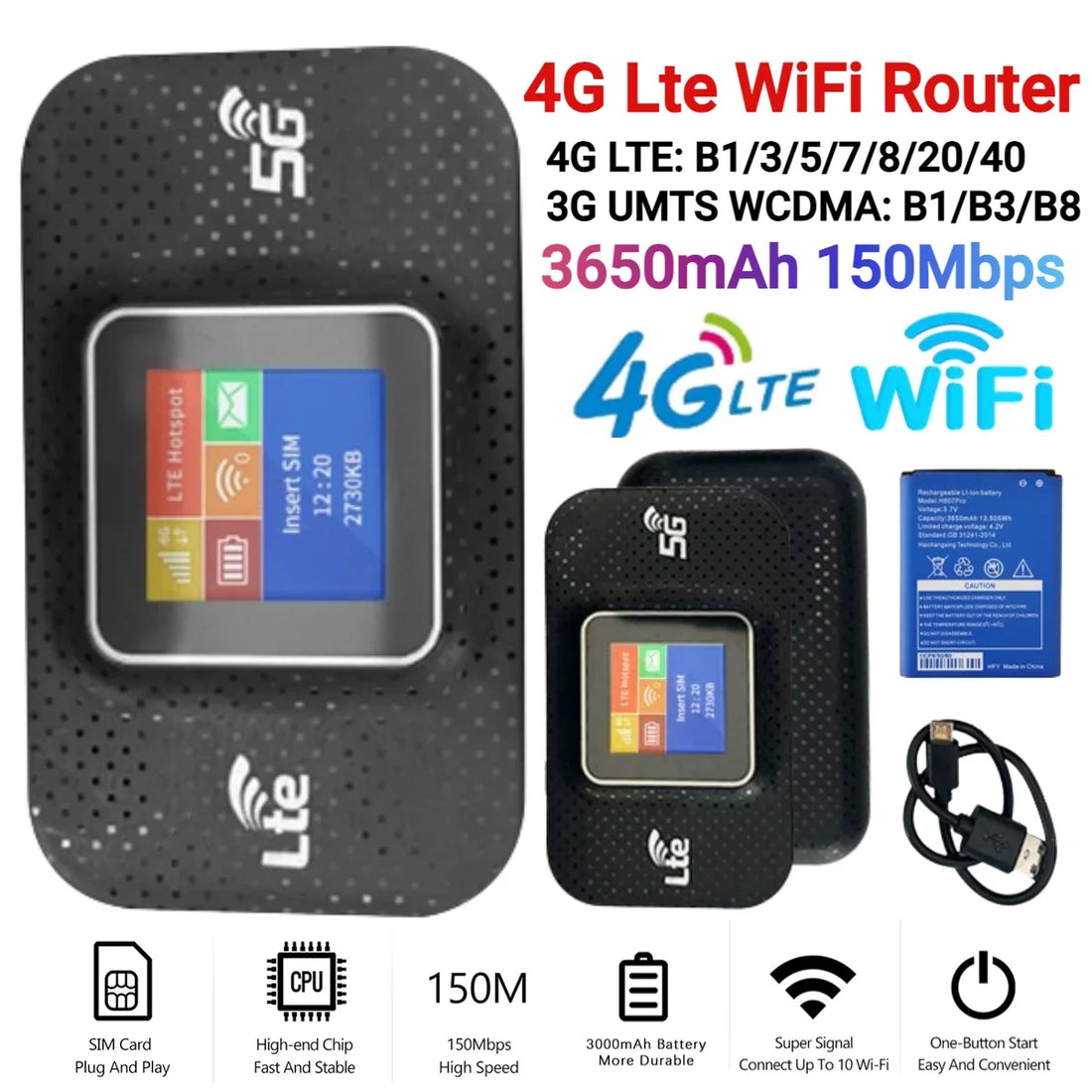 H807Pro 4G LTE Router Wireless Wifi Router 150Mbps Tasche Mifi Modem Sim Karte Slot Mobile Wifi Hotspot 3650mAh für Outdoor Auto